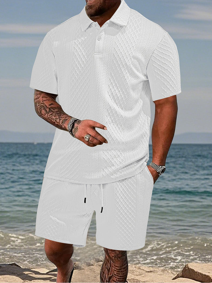 Capri Jacquard Set — Lapel Shirt & Matching Shorts
