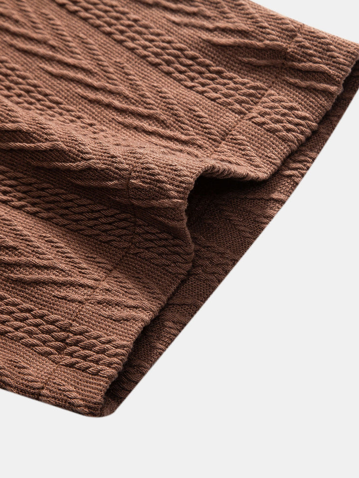 Textured Jacquard Set — Cuban Shirt & Anti-Wrinkle Straight-Leg Trousers