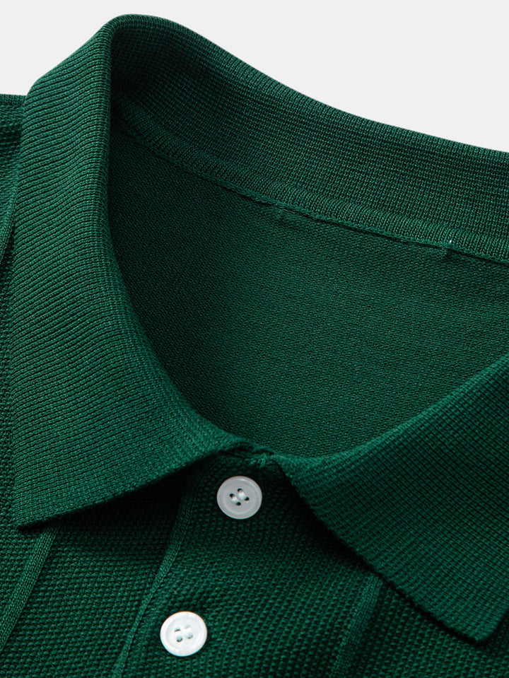 Stripe Jacquard Knit Polo Shirt & Straight Leg Ribbed Pants