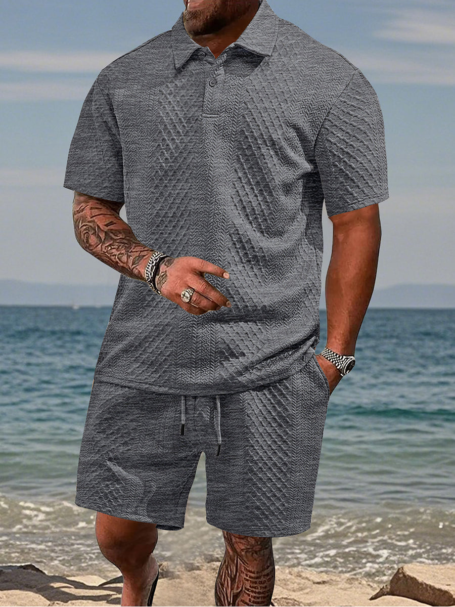 Capri Jacquard Set — Lapel Shirt & Matching Shorts