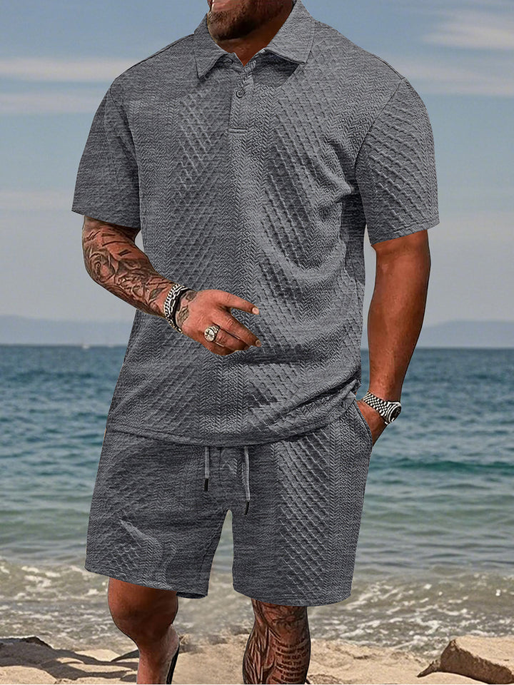 Capri Jacquard Set — Lapel Shirt & Matching Shorts