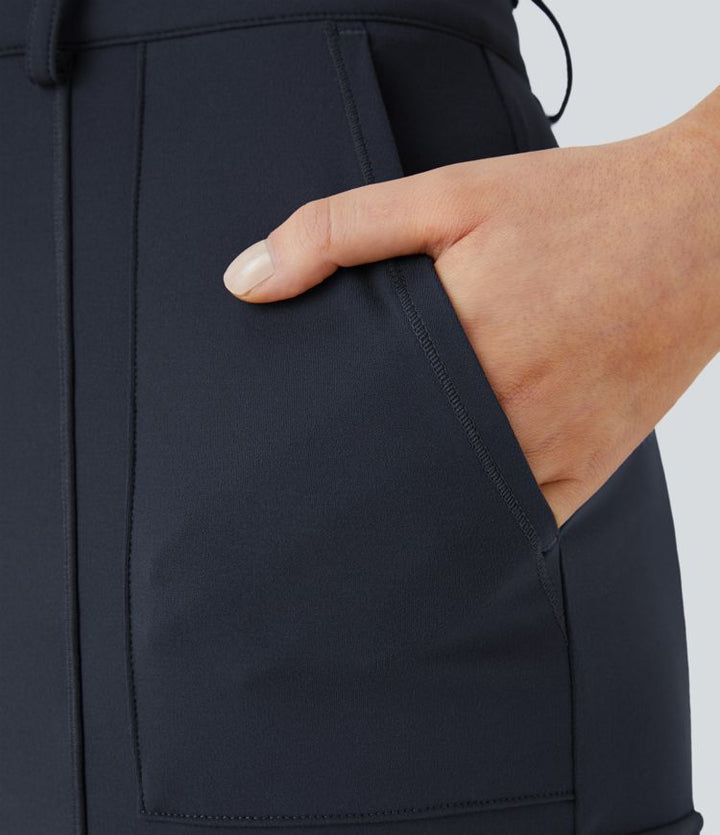 Ema - Plain, slim hiking pants with high waist and multiple pockets