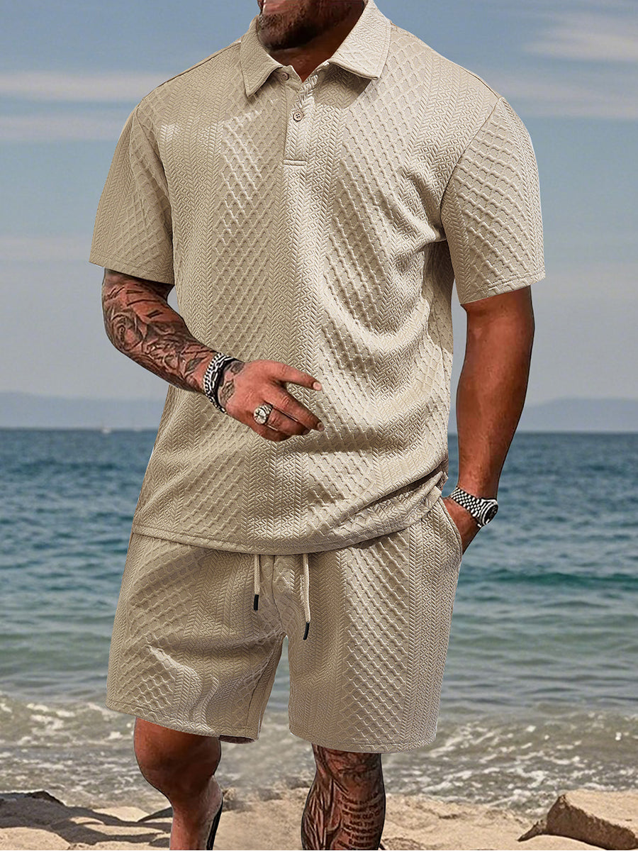 Capri Jacquard Set — Lapel Shirt & Matching Shorts