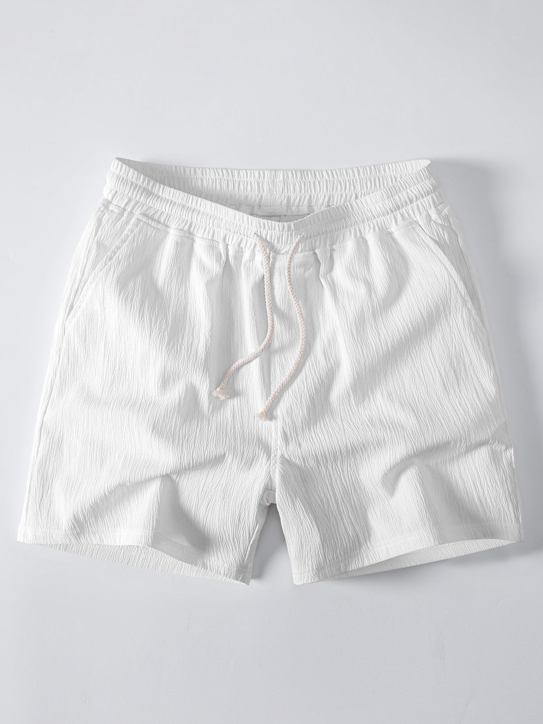 Geometric Striped Jacquard Button Up Shirt & Crinkle Textured Drawstring 5" Shorts