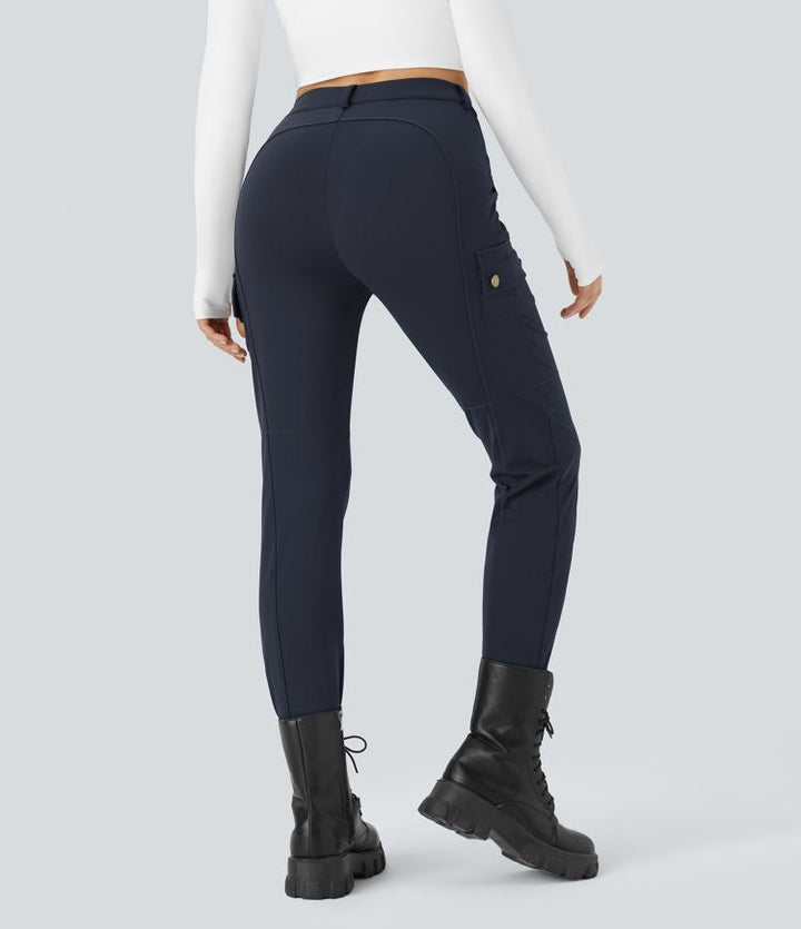 Ema - Plain, slim hiking pants with high waist and multiple pockets