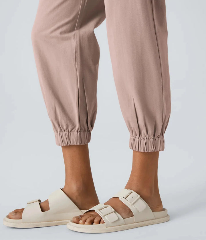 Elso - Casual cotton jogging pants with a mid-rise waist, button placket, zip fly and side pocket