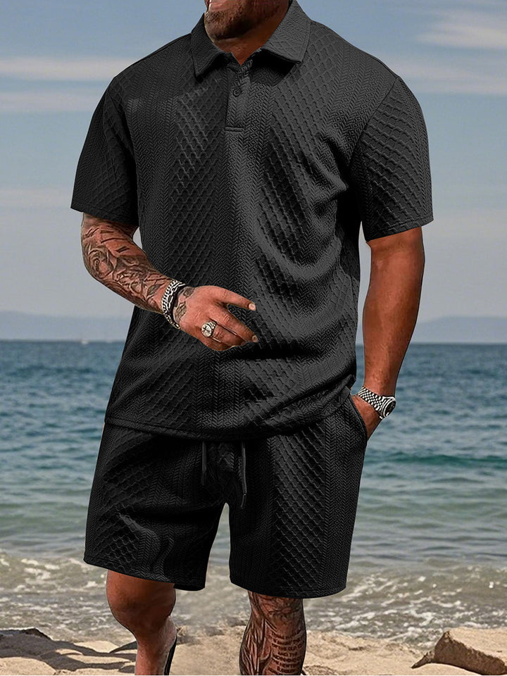 Capri Jacquard Set — Lapel Shirt & Matching Shorts