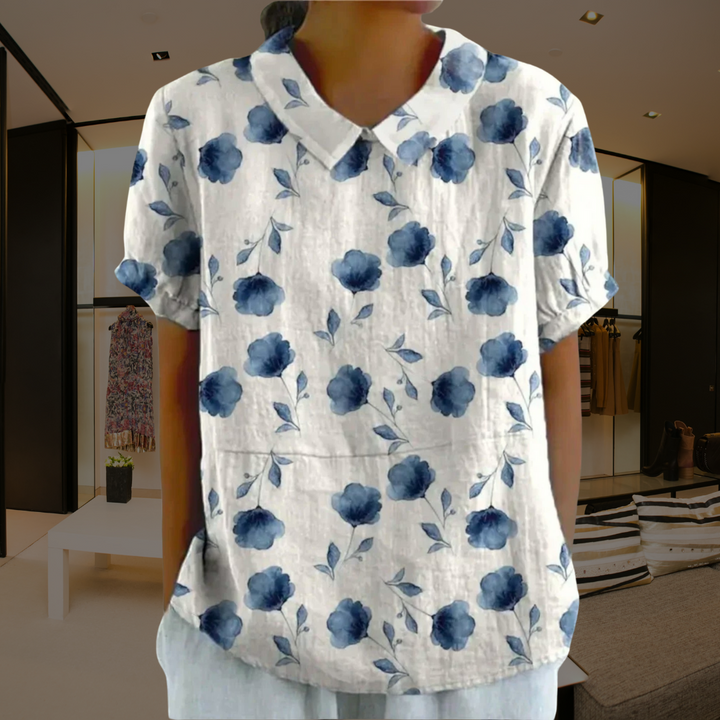 Charlotte | Cotton and linen blouse dress with floral pattern