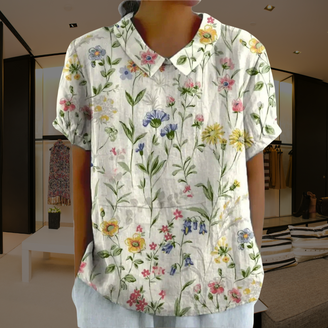 Charlotte | Cotton and linen blouse dress with floral pattern