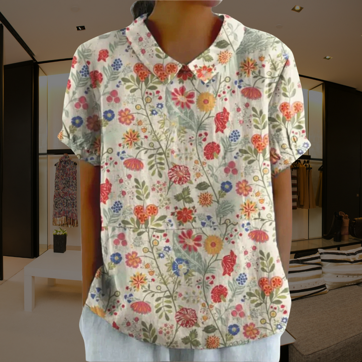 Charlotte | Cotton and linen blouse dress with floral pattern