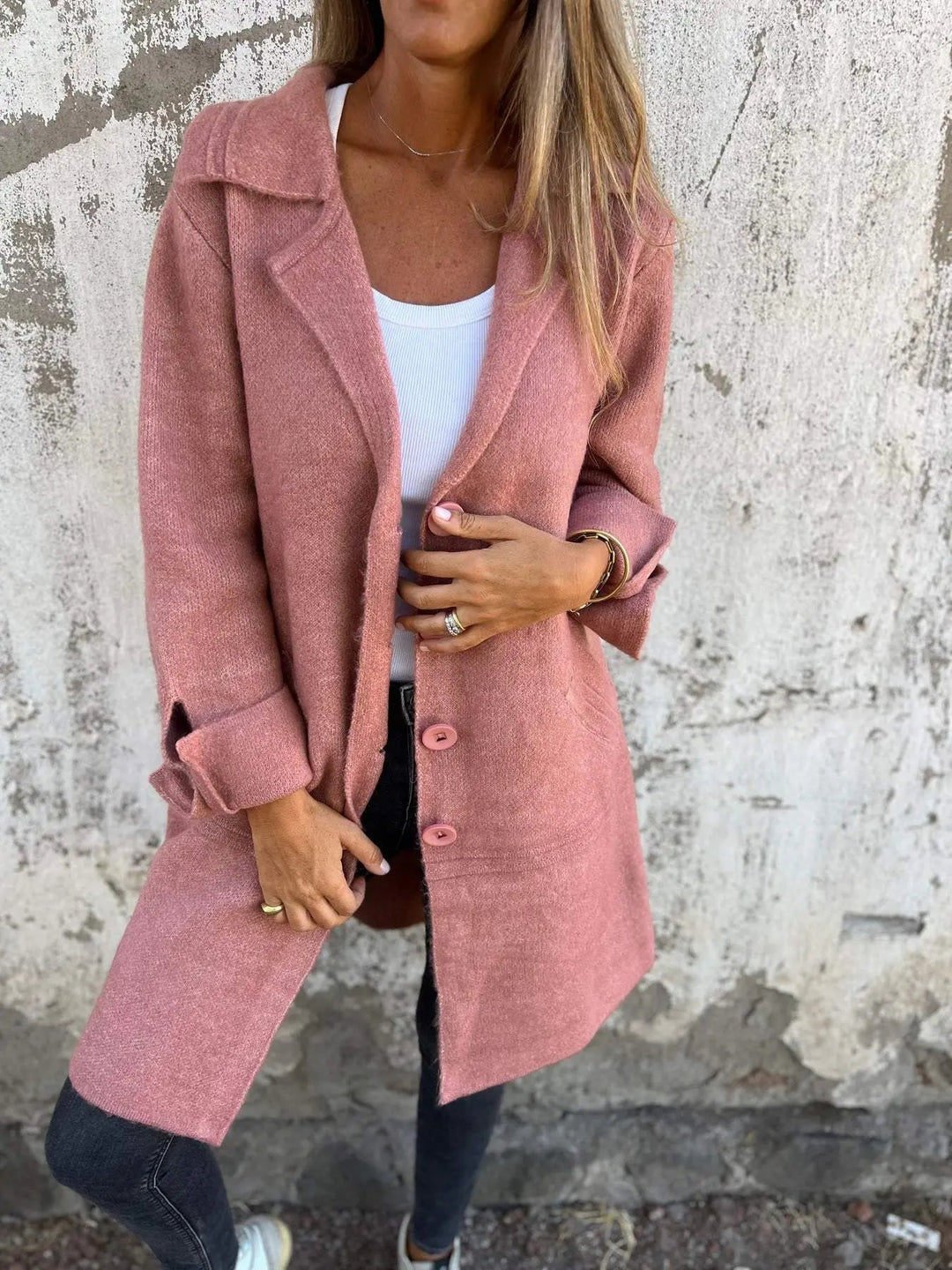 Isabel - Casual Long Coat with Turn-ups