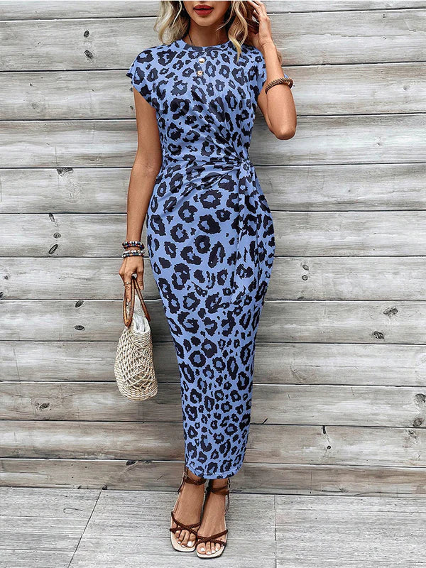 Riviera Knot-Front Midi Dress — Ruched Waist · Stretch Fit
