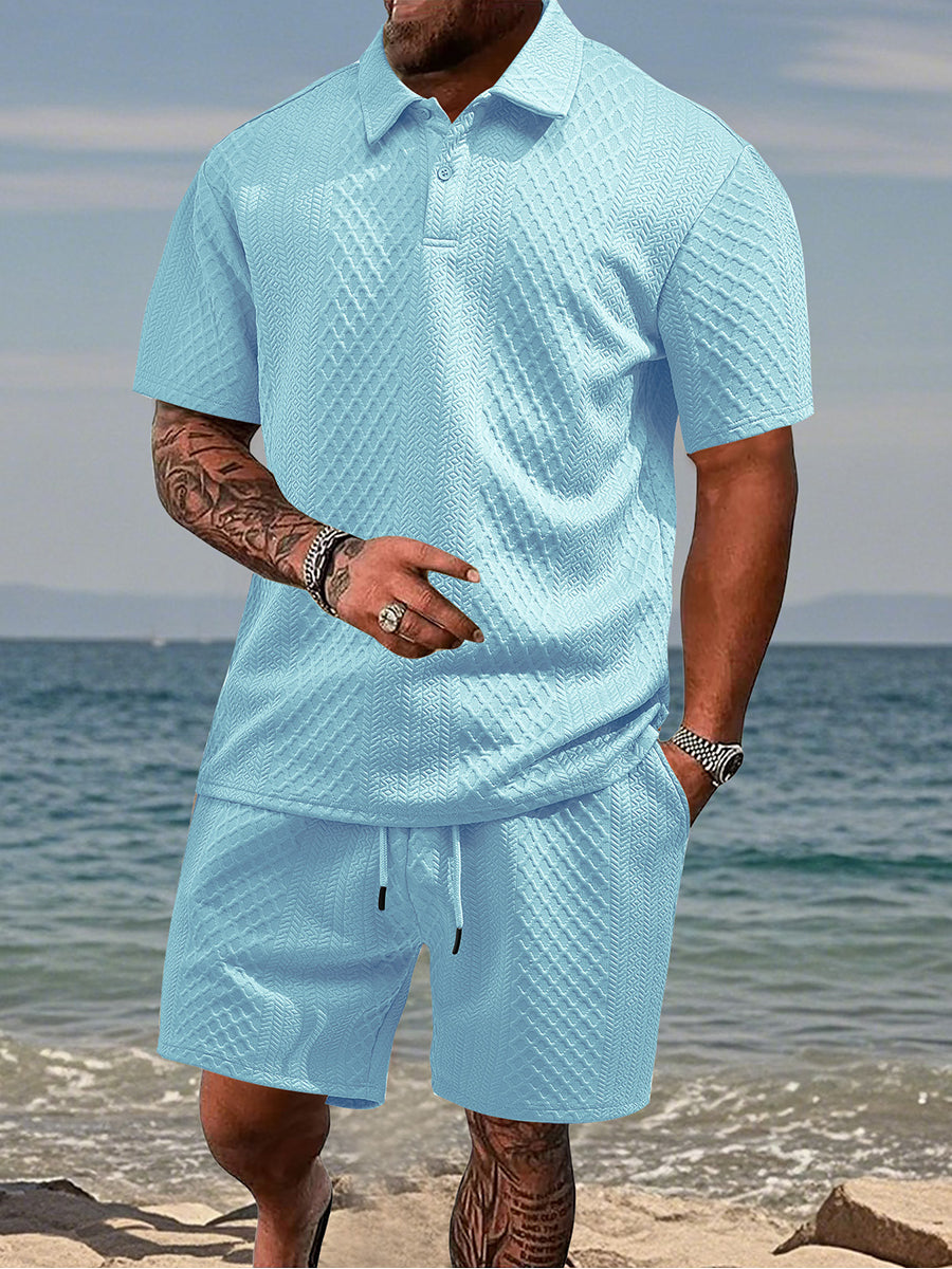 Capri Jacquard Set — Lapel Shirt & Matching Shorts