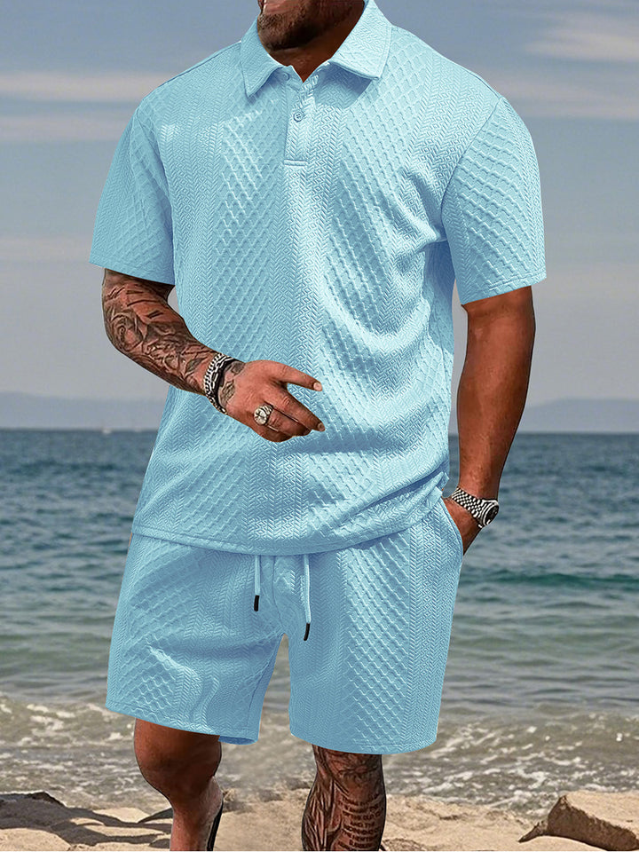 Capri Jacquard Set — Lapel Shirt & Matching Shorts