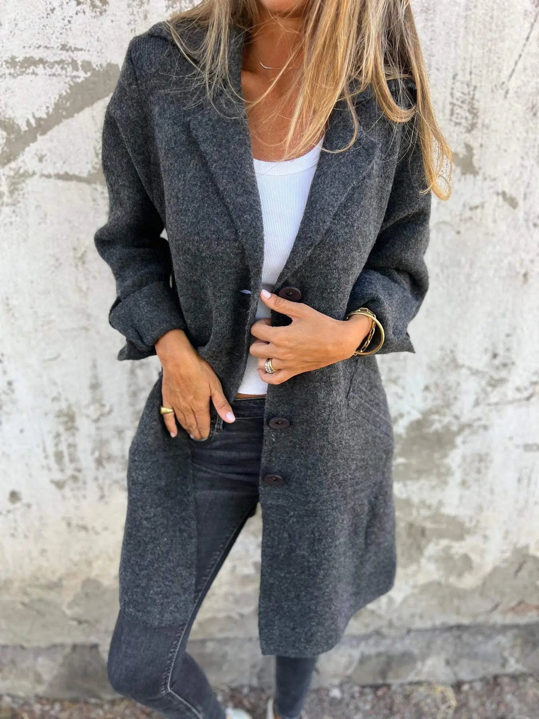 Isabel - Casual Long Coat with Turn-ups