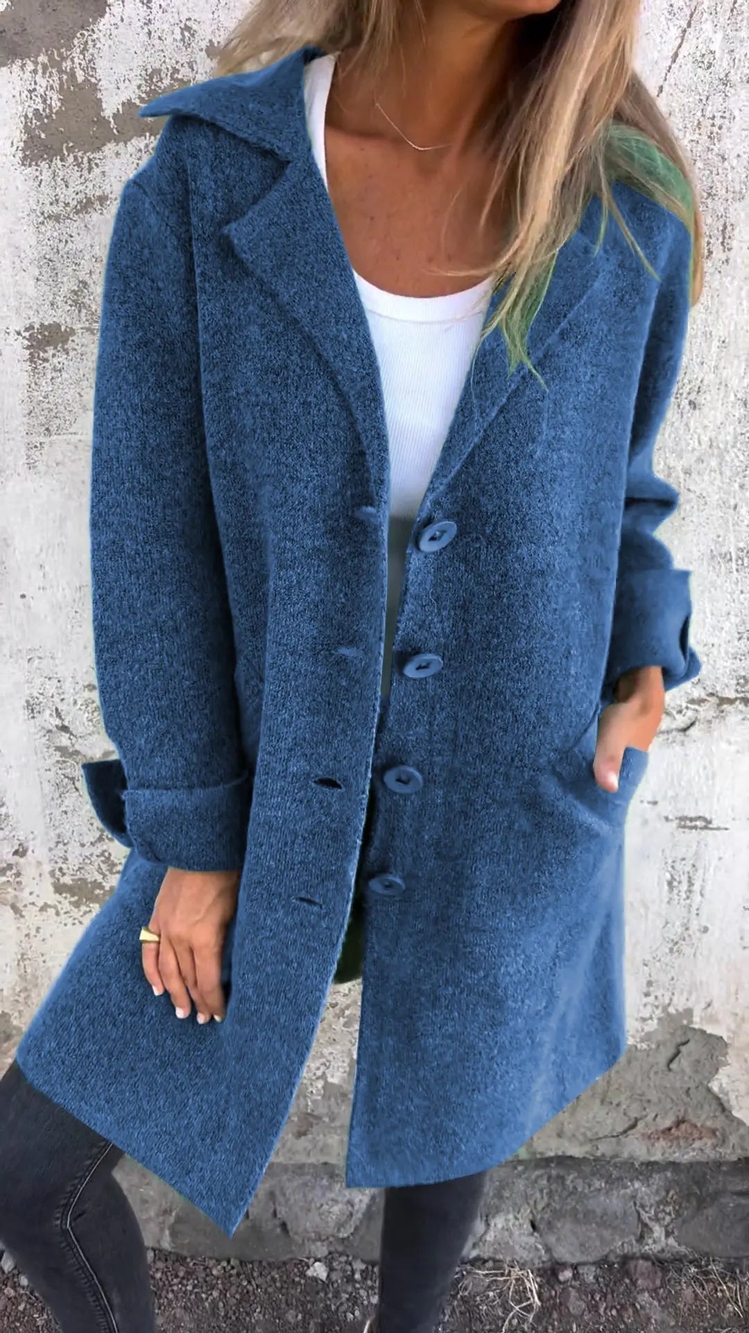 Isabel - Casual Long Coat with Turn-ups
