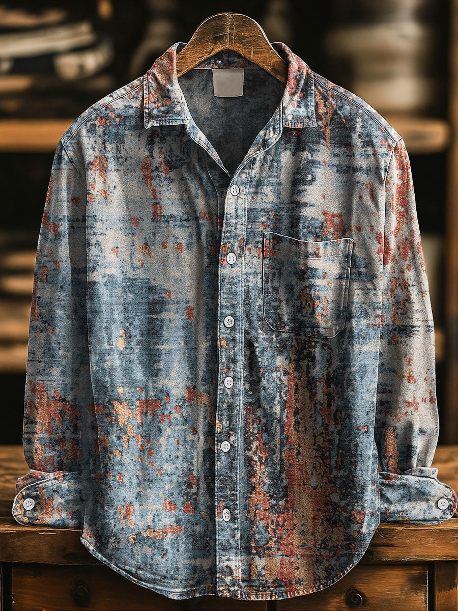Geometric Print Long-Sleeve Shirt — 100% Cotton