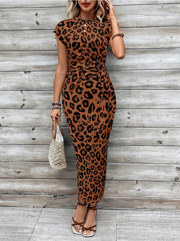 Riviera Knot-Front Midi Dress — Ruched Waist · Stretch Fit