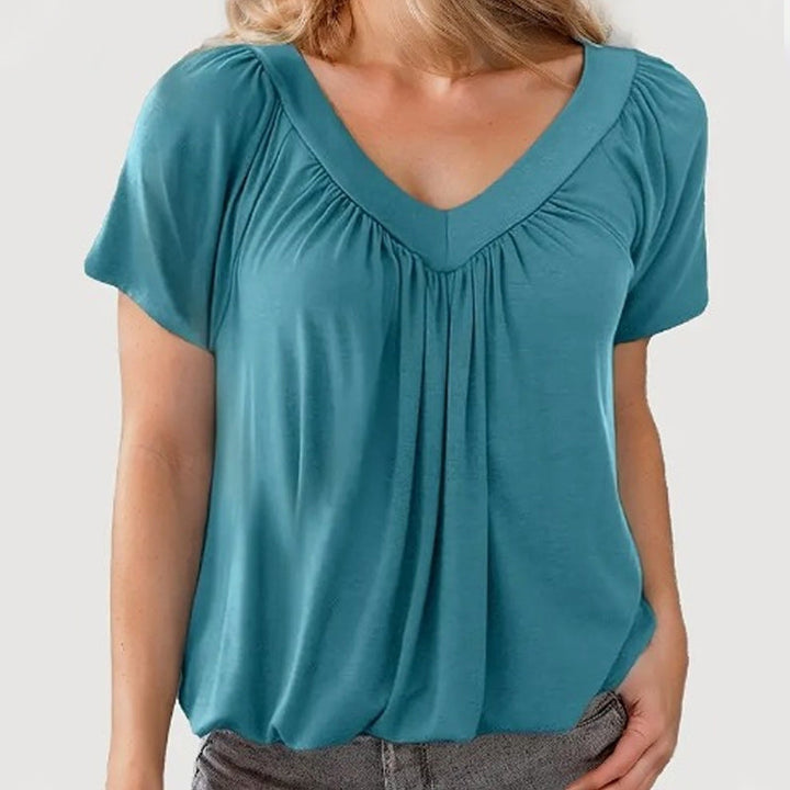 Léa V-Neck Pleated Blouse — Cap-Sleeve Summer Top
