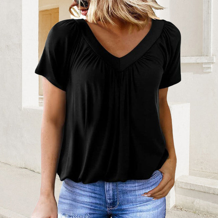 Léa V-Neck Pleated Blouse — Cap-Sleeve Summer Top