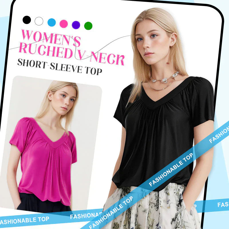 Léa V-Neck Pleated Blouse — Cap-Sleeve Summer Top