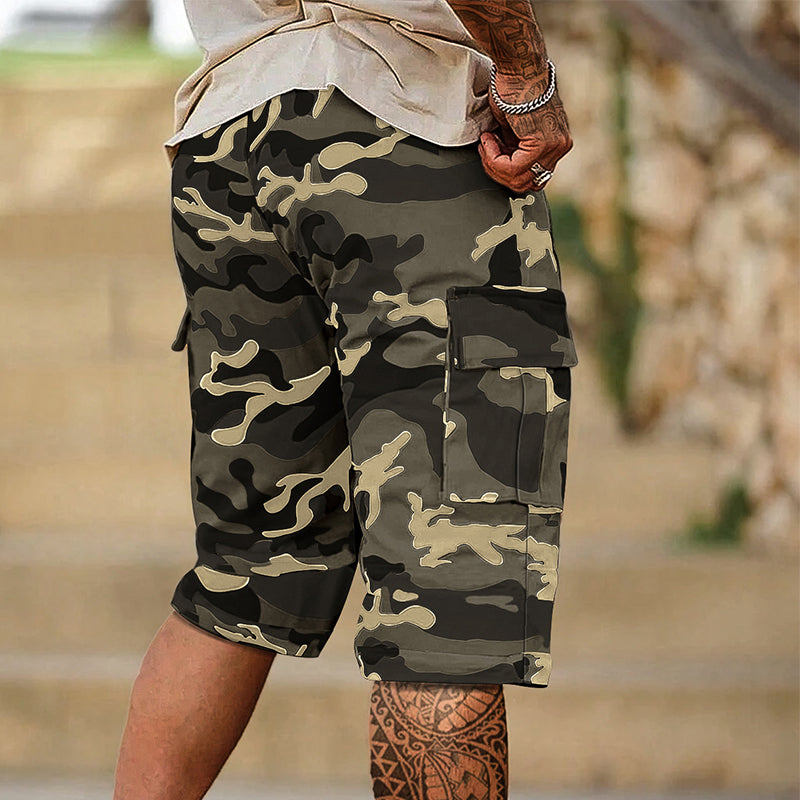 Camo Cargo Shorts — Multi-Pocket, Adjustable Waist