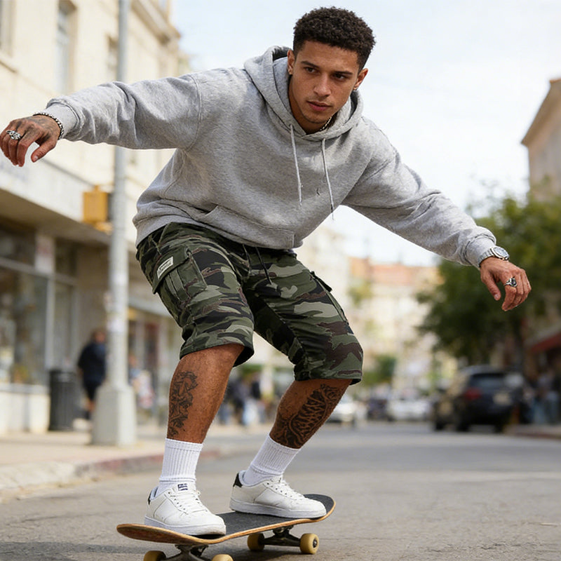 Camo Cargo Shorts — Multi-Pocket, Adjustable Waist