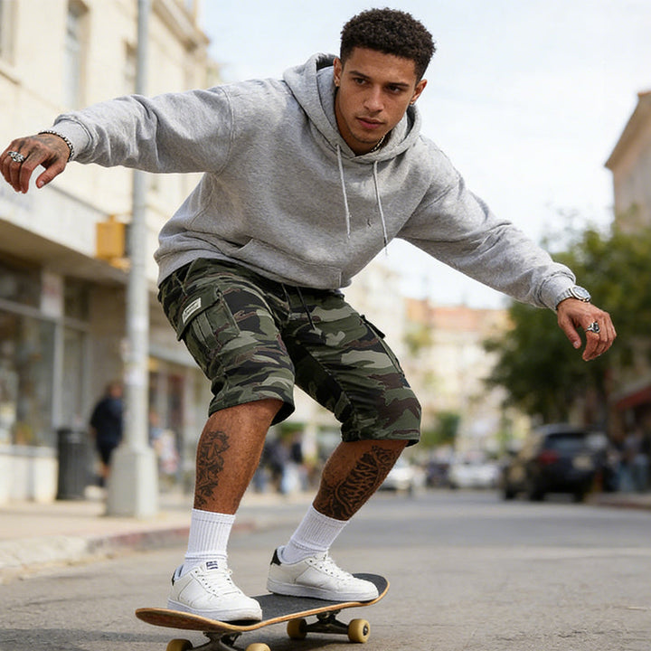 Camo Cargo Shorts — Multi-Pocket, Adjustable Waist