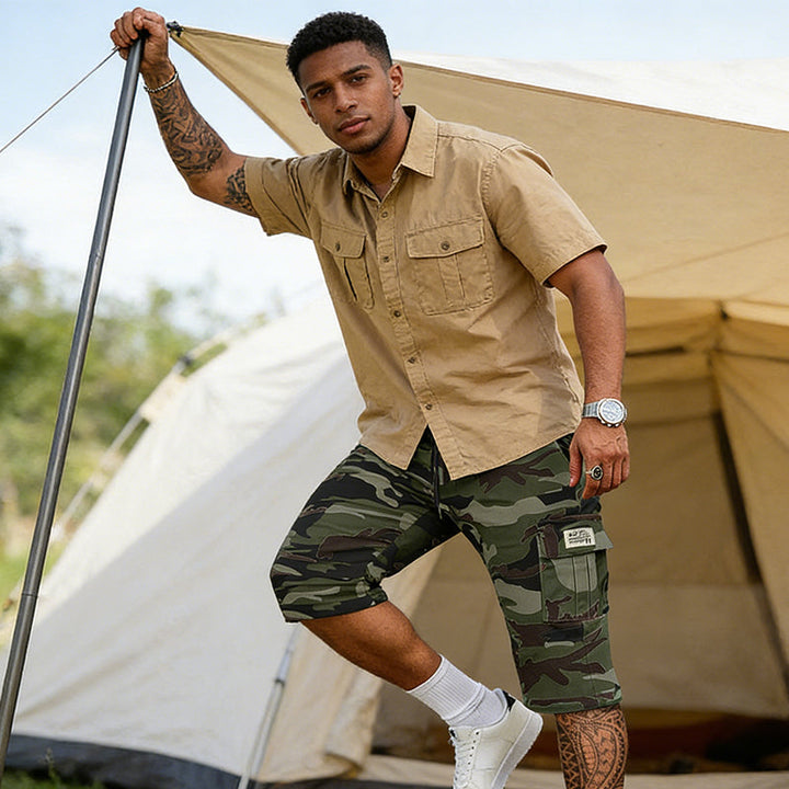 Camo Cargo Shorts — Multi-Pocket, Adjustable Waist