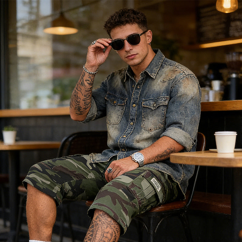 Camo Cargo Shorts — Multi-Pocket, Adjustable Waist