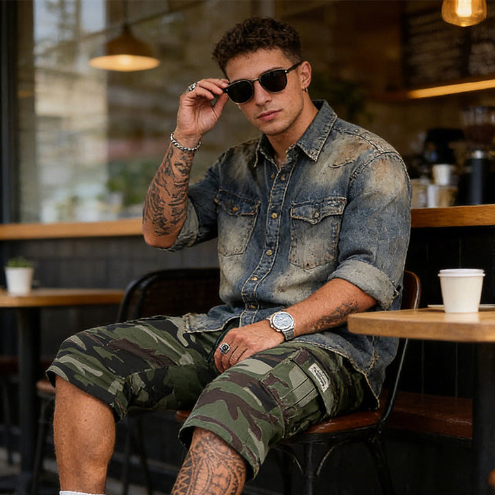 Camo Cargo Shorts — Multi-Pocket, Adjustable Waist