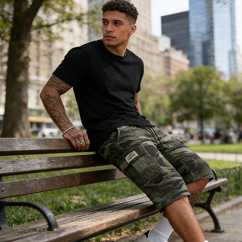 Camo Cargo Shorts — Multi-Pocket, Adjustable Waist
