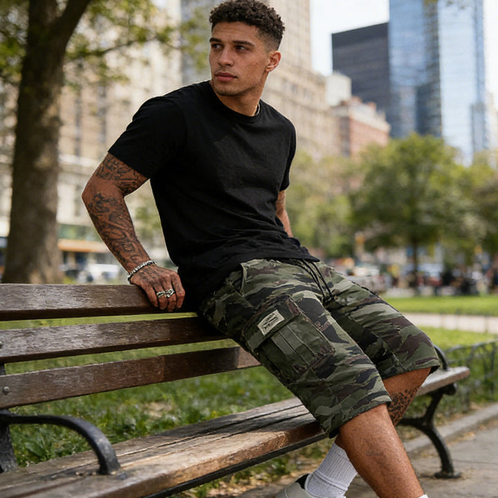 Camo Cargo Shorts — Multi-Pocket, Adjustable Waist
